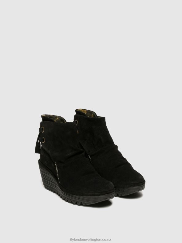 Women Fly London YAMA SUEDE BLACK Wedge Ankle Boots 0B6X417