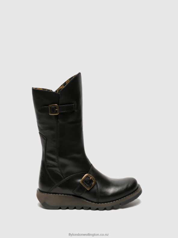 Women Fly London BLACK Buckle Boots MES 2 0B6X4348