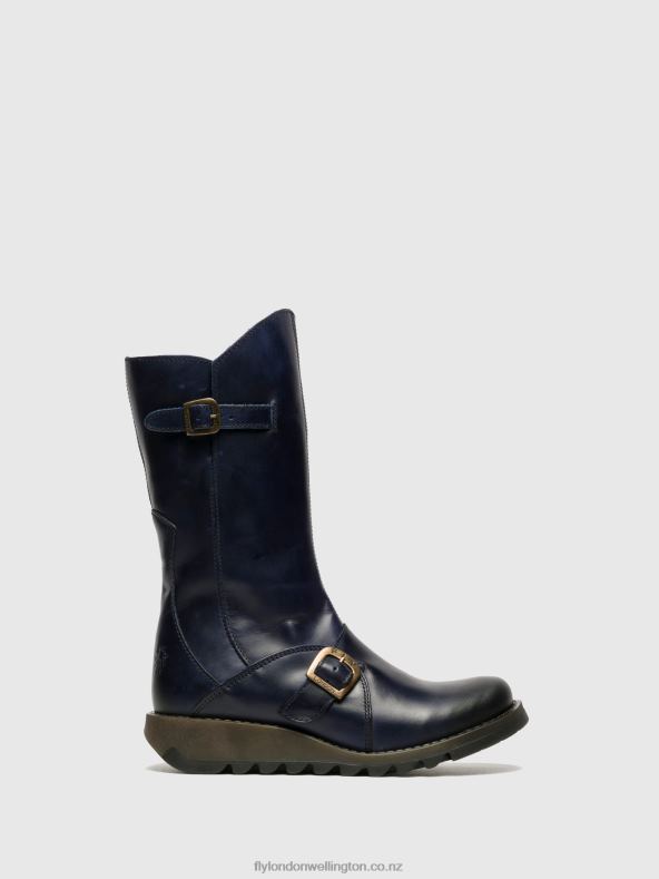 Women Fly London BLUE Buckle Boots MES 2 0B6X4351