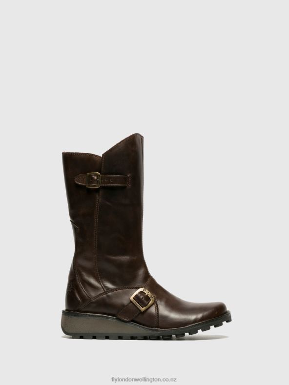 Women Fly London BROWN Buckle Boots MES DK 0B6X4343