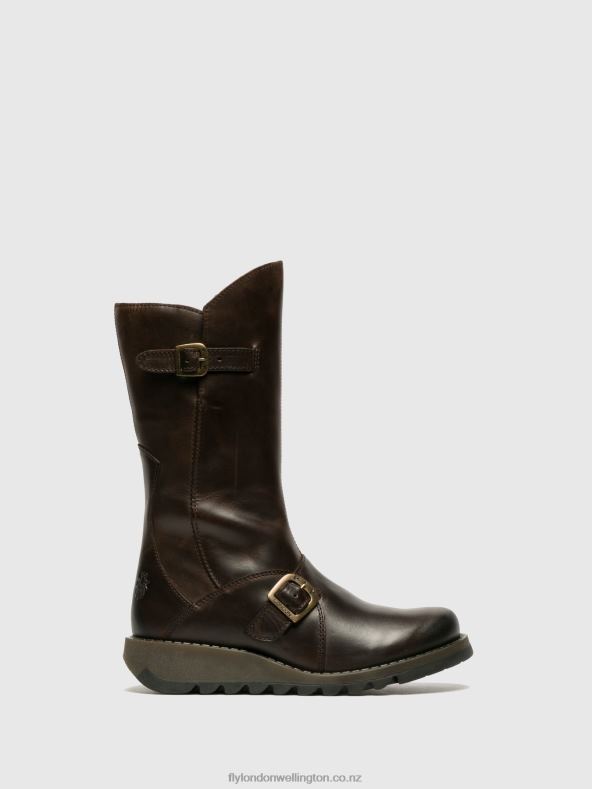 Women Fly London DK BROWN Buckle Boots MES 2 0B6X4347