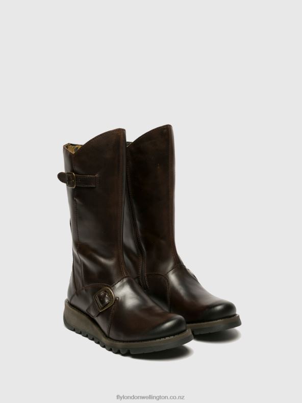 Women Fly London DK BROWN Buckle Boots MES 2 0B6X4347