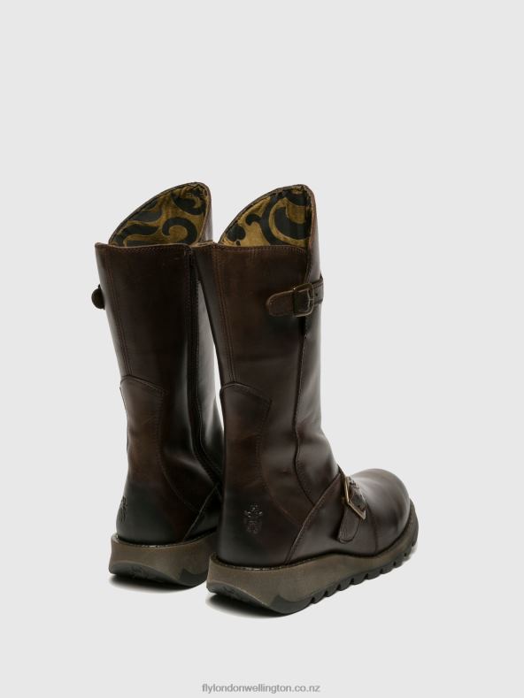 Women Fly London DK BROWN Buckle Boots MES 2 0B6X4347