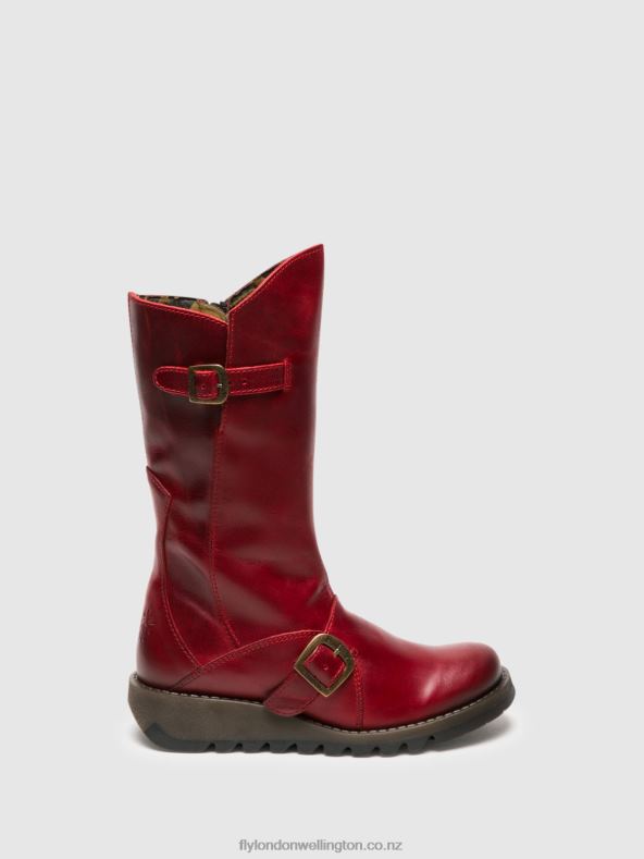 Women Fly London RED Buckle Boots MES 2 0B6X4345