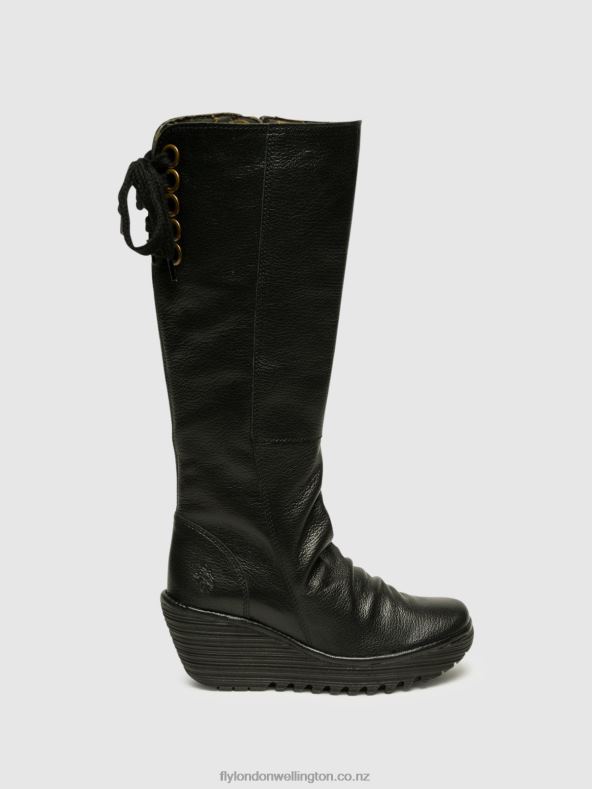 Women Fly London BLACK Knee-High Boots YUST 0B6X4355