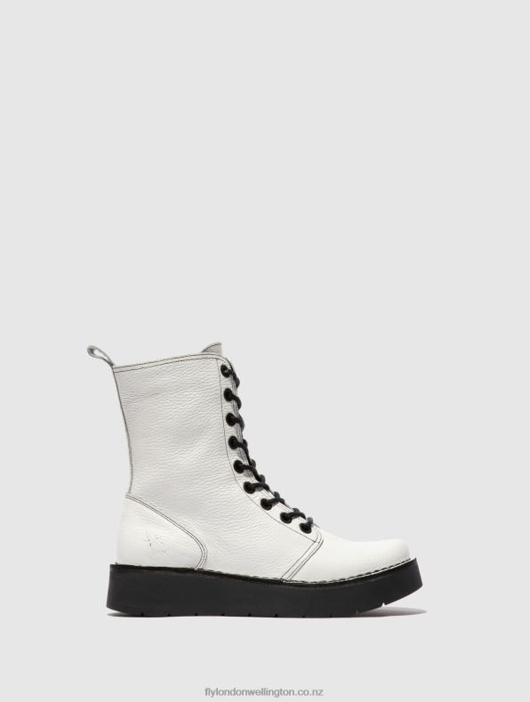 Women Fly London RIO WHITE(BLACK ST) Lace-up Boots RAMI043 0B6X4321