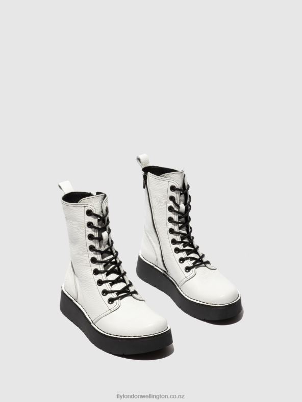 Women Fly London RIO WHITE(BLACK ST) Lace-up Boots RAMI043 0B6X4321
