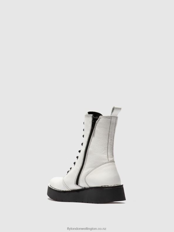 Women Fly London RIO WHITE(BLACK ST) Lace-up Boots RAMI043 0B6X4321