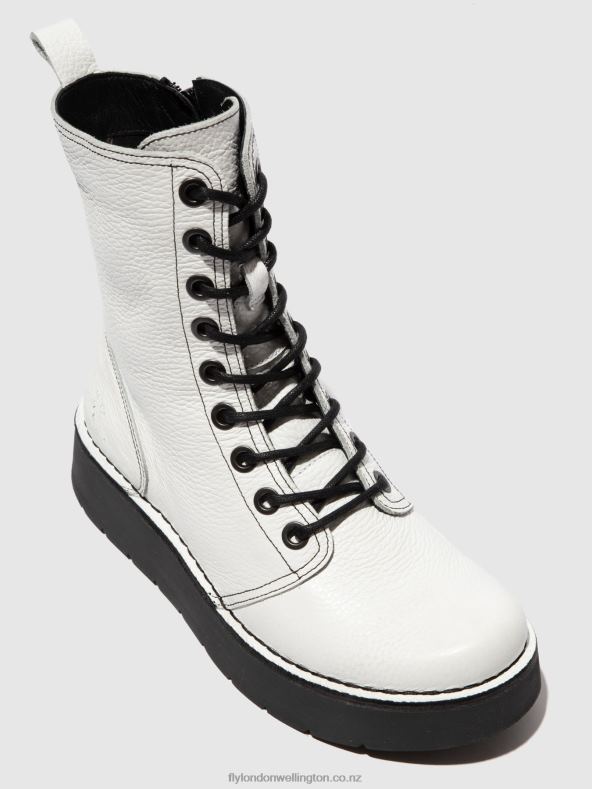 Women Fly London RIO WHITE(BLACK ST) Lace-up Boots RAMI043 0B6X4321