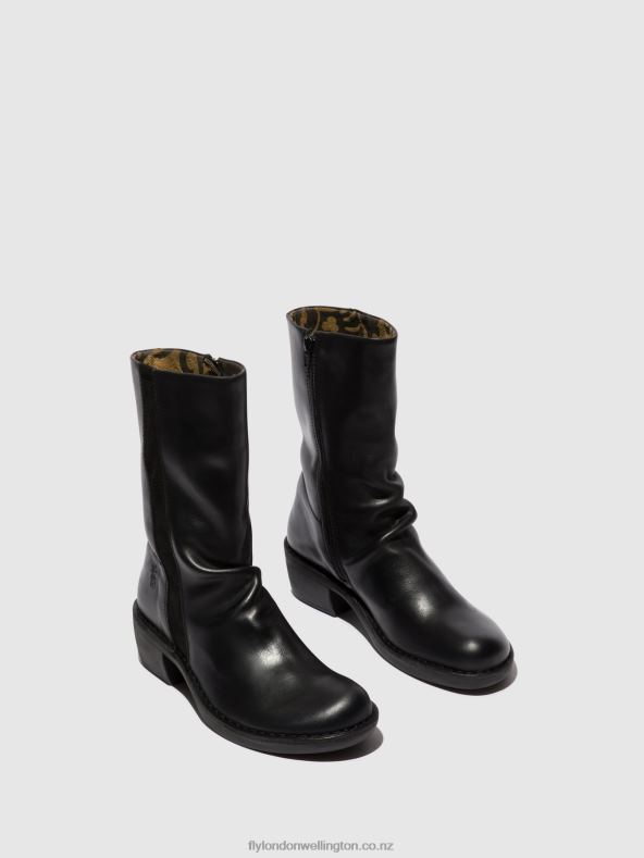 Women Fly London BLACK/BLACK Zip Up Boots MECY092 0B6X4299