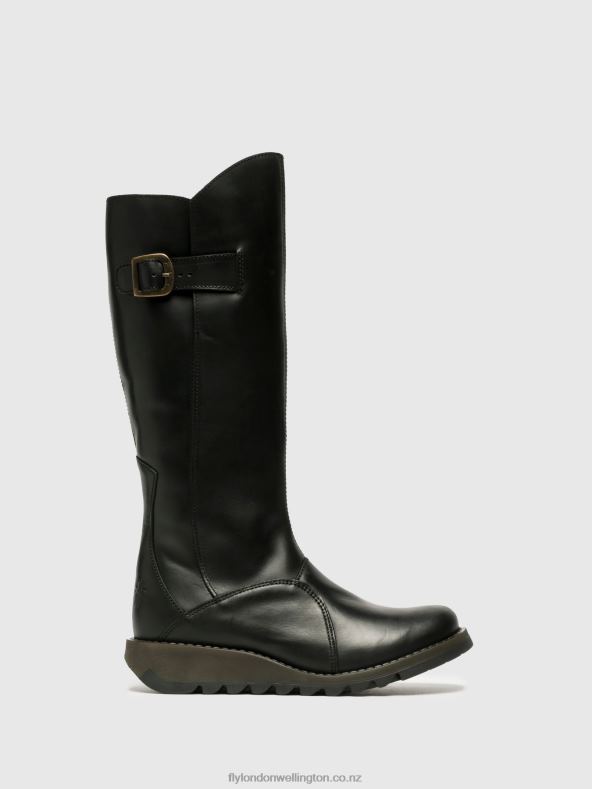 Women Fly London BLACK Zip Up Boots MOL 2 0B6X4353