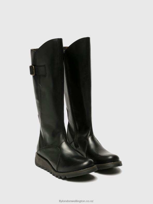 Women Fly London BLACK Zip Up Boots MOL 2 0B6X4353