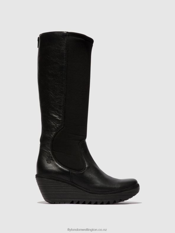Women Fly London BLACK Zip Up Boots YOJA401 0B6X4295