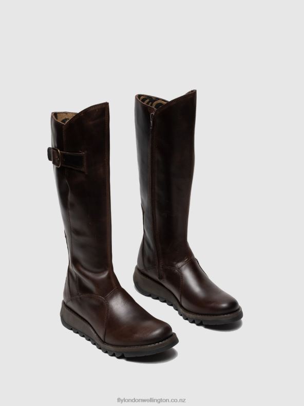 Women Fly London BROWN Zip Up Boots MOL 2 DK 0B6X4342