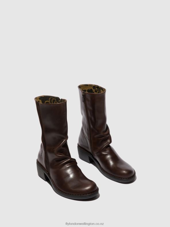 Women Fly London DK.BROWN/EXPRESSO Zip Up Boots MECY092 0B6X4301