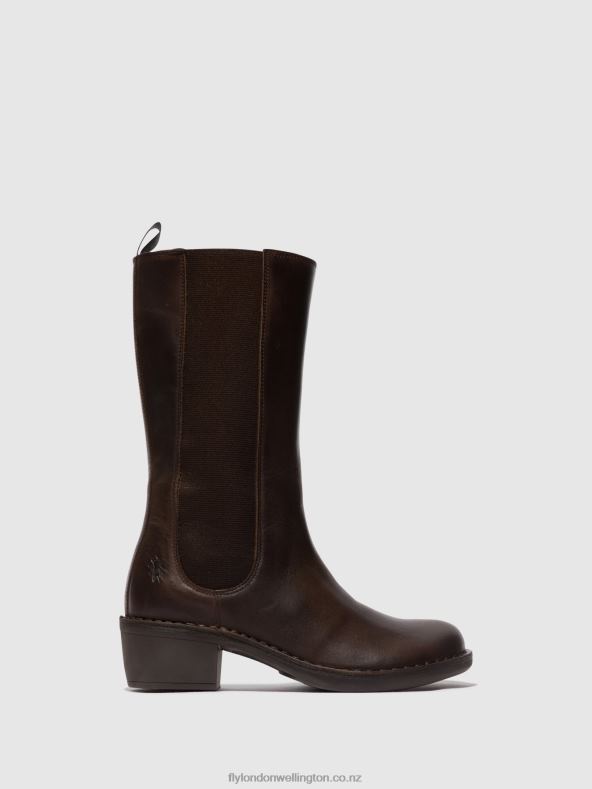 Women Fly London DK. BROWN Zip Up Boots MADA081 0B6X4303