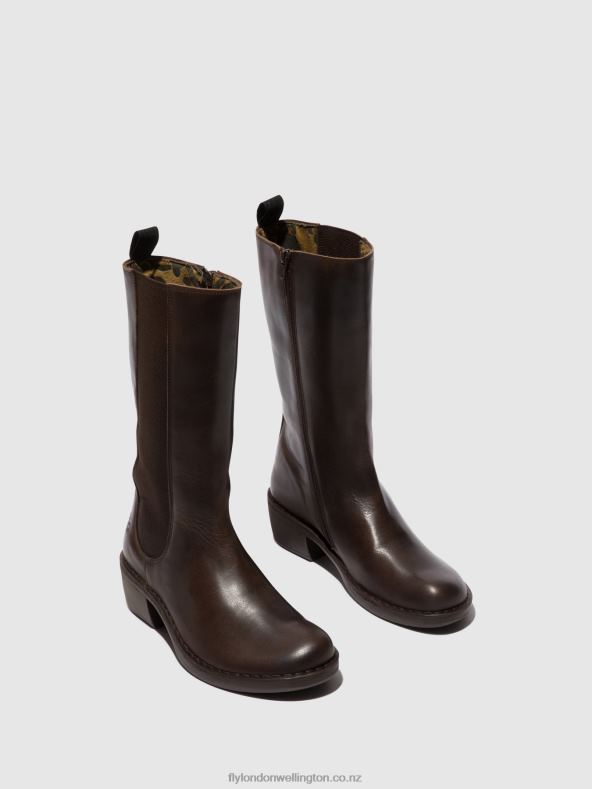 Women Fly London DK. BROWN Zip Up Boots MADA081 0B6X4303