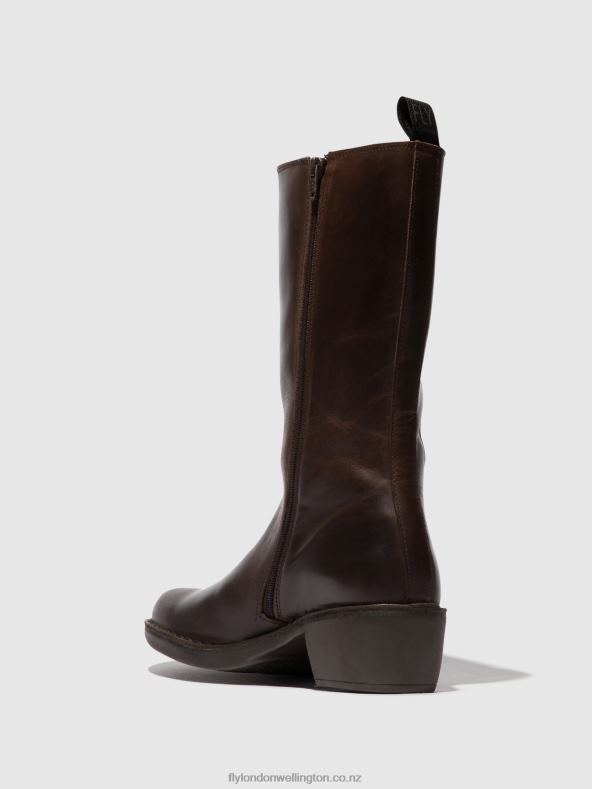 Women Fly London DK. BROWN Zip Up Boots MADA081 0B6X4303