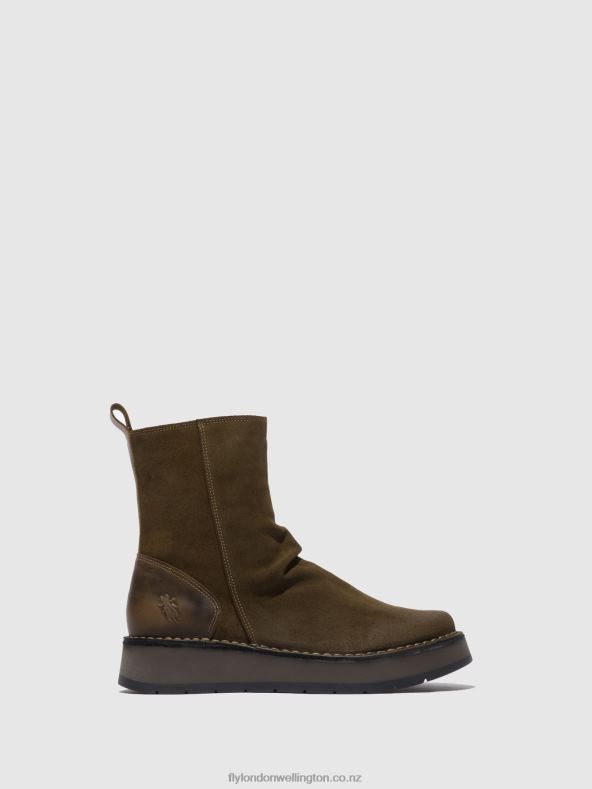 Women Fly London OILSUEDE/RUG SLUDGE/OLIVE Zip Up Boots RENO053 0B6X4320