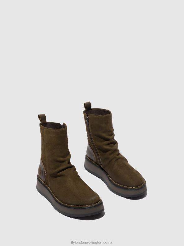 Women Fly London OILSUEDE/RUG SLUDGE/OLIVE Zip Up Boots RENO053 0B6X4320