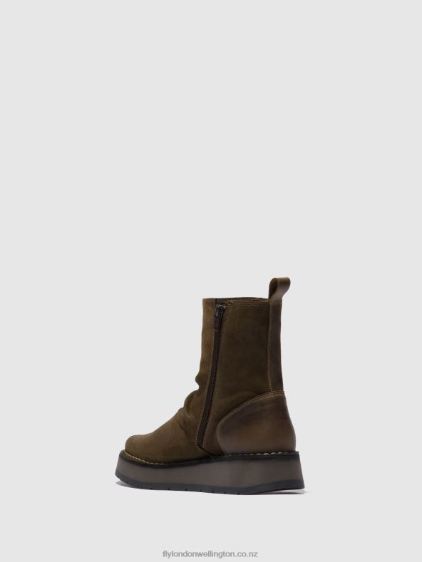 Women Fly London OILSUEDE/RUG SLUDGE/OLIVE Zip Up Boots RENO053 0B6X4320
