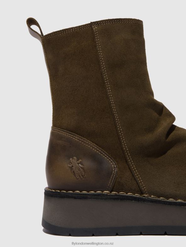Women Fly London OILSUEDE/RUG SLUDGE/OLIVE Zip Up Boots RENO053 0B6X4320