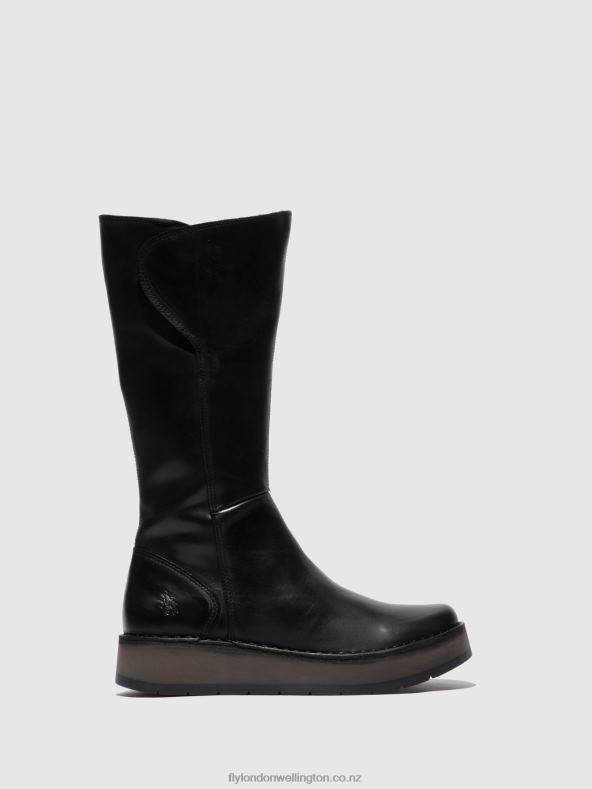 Women Fly London RUG BLACK Zip Up Boots RHEA042 0B6X4339