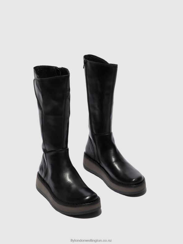 Women Fly London RUG BLACK Zip Up Boots RHEA042 0B6X4339