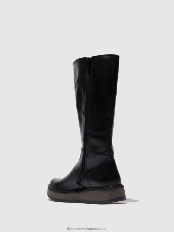 Women Fly London RUG BLACK Zip Up Boots RHEA042 0B6X4339