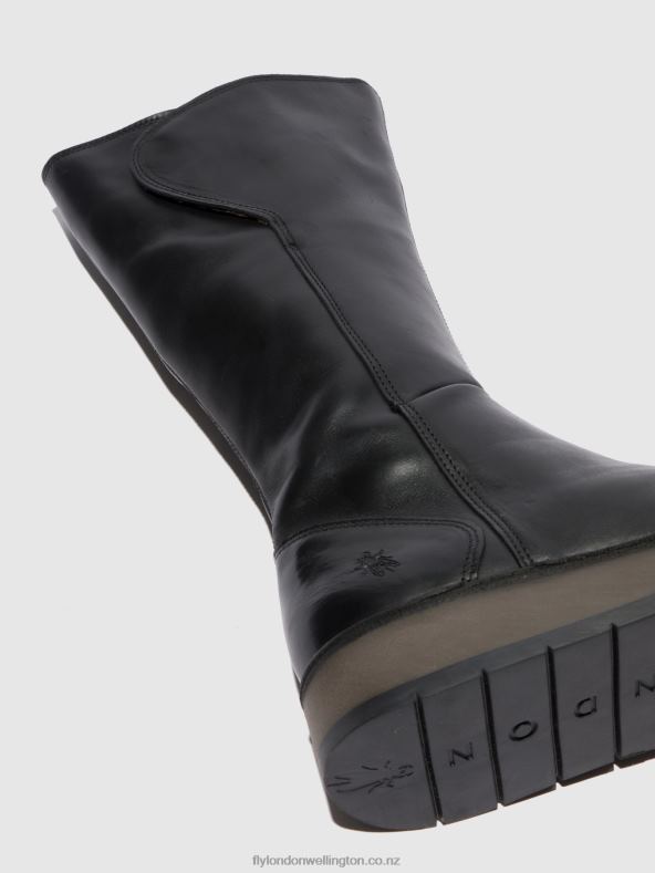 Women Fly London RUG BLACK Zip Up Boots RHEA042 0B6X4339
