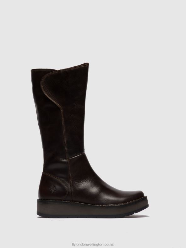 Women Fly London RUG DK. BROWN Zip Up Boots RHEA042 0B6X4341