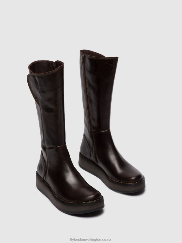 Women Fly London RUG DK. BROWN Zip Up Boots RHEA042 0B6X4341