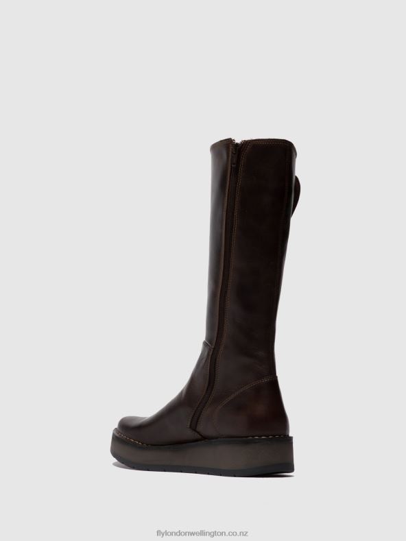 Women Fly London RUG DK. BROWN Zip Up Boots RHEA042 0B6X4341