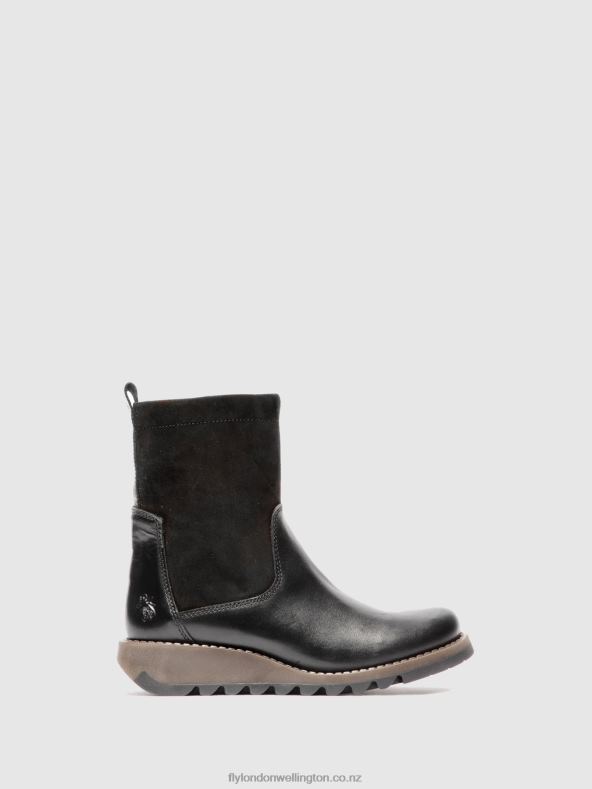 Women Fly London RUG/OILSUEDE BLACK Zip Up Boots SAUK794 0B6X4319