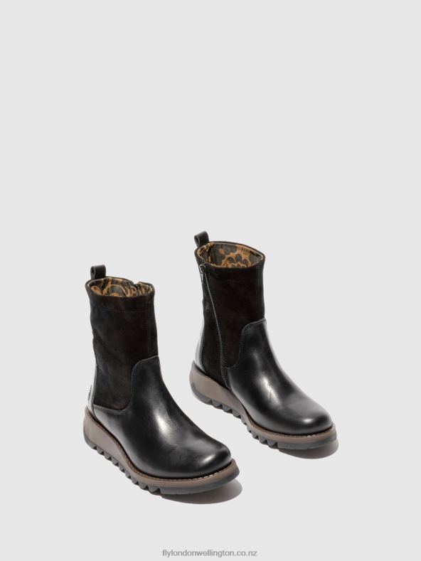 Women Fly London RUG/OILSUEDE BLACK Zip Up Boots SAUK794 0B6X4319