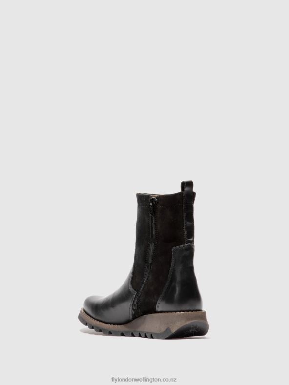 Women Fly London RUG/OILSUEDE BLACK Zip Up Boots SAUK794 0B6X4319