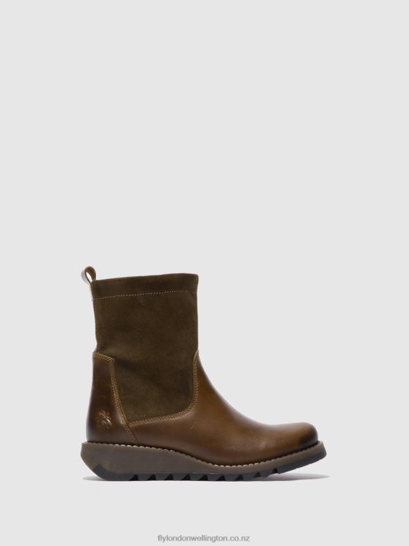 Women Fly London RUG/OILSUEDE OLIVE/SLUDGE Zip Up Boots SAUK794 0B6X4318