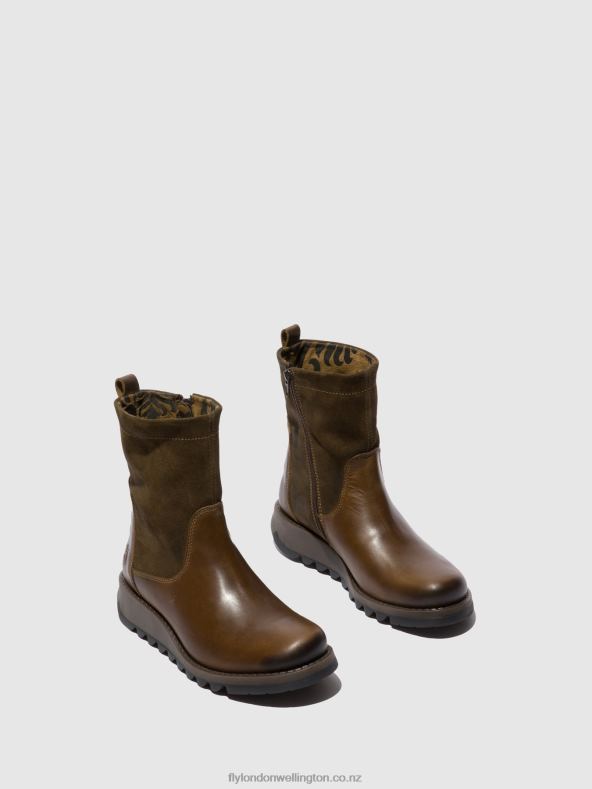 Women Fly London RUG/OILSUEDE OLIVE/SLUDGE Zip Up Boots SAUK794 0B6X4318