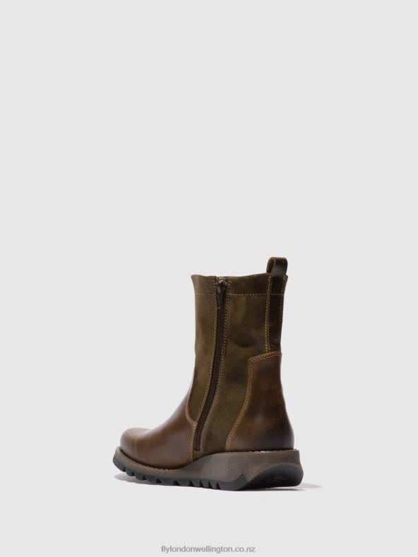 Women Fly London RUG/OILSUEDE OLIVE/SLUDGE Zip Up Boots SAUK794 0B6X4318