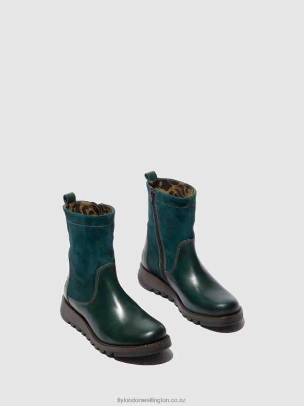 Women Fly London RUG/OILSUEDE PETROL Zip Up Boots SAUK794 0B6X4316