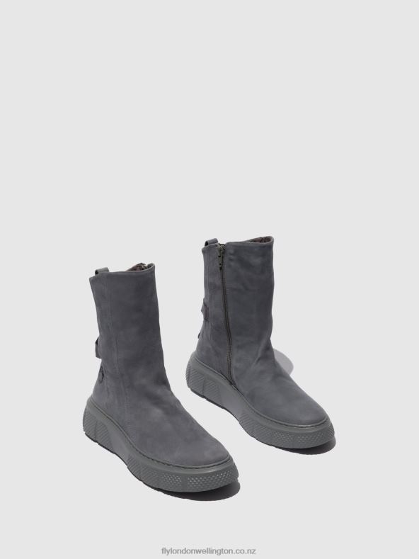Women Fly London SORANO BLUE GREY Zip Up Boots ESEN485 0B6X4323