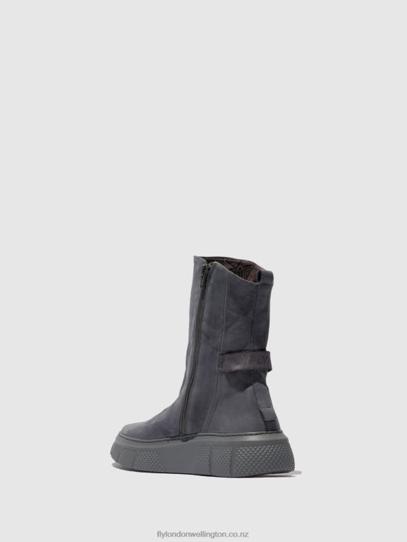Women Fly London SORANO BLUE GREY Zip Up Boots ESEN485 0B6X4323