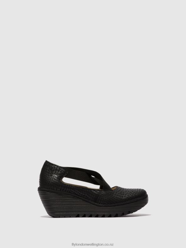 Women Fly London BLACK Elasticated Shoes YOLY402 0B6X4684