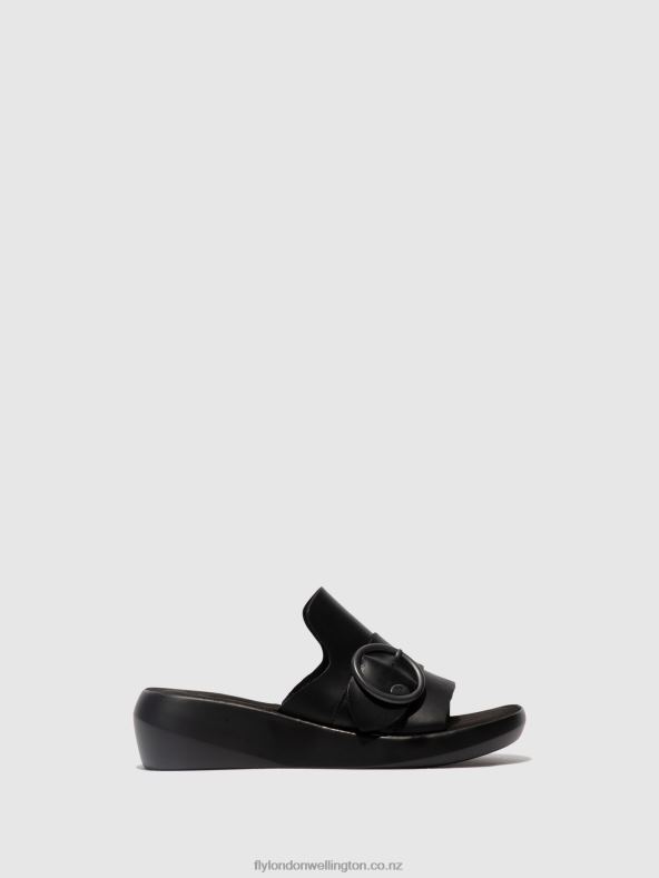 Women Fly London BLACK Buckle Mules BEYD925 0B6X4378