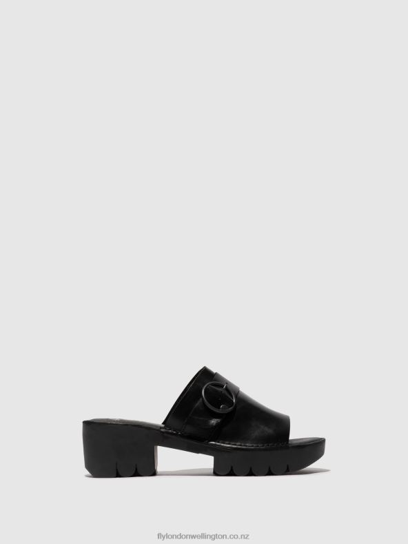 Women Fly London BLACK Buckle Mules EPLE519 0B6X4370