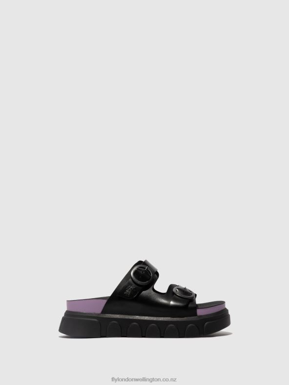 Women Fly London BLACK (VIOLET) Buckle Mules CIDE946 0B6X4376