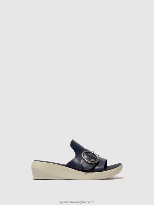 Women Fly London BLUE Buckle Mules BEYD925 0B6X4379