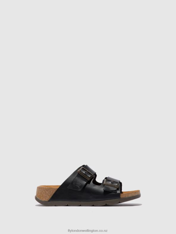 Women Fly London BRIDLE BLACK Open Toe Mules CAJA721 0B6X4387