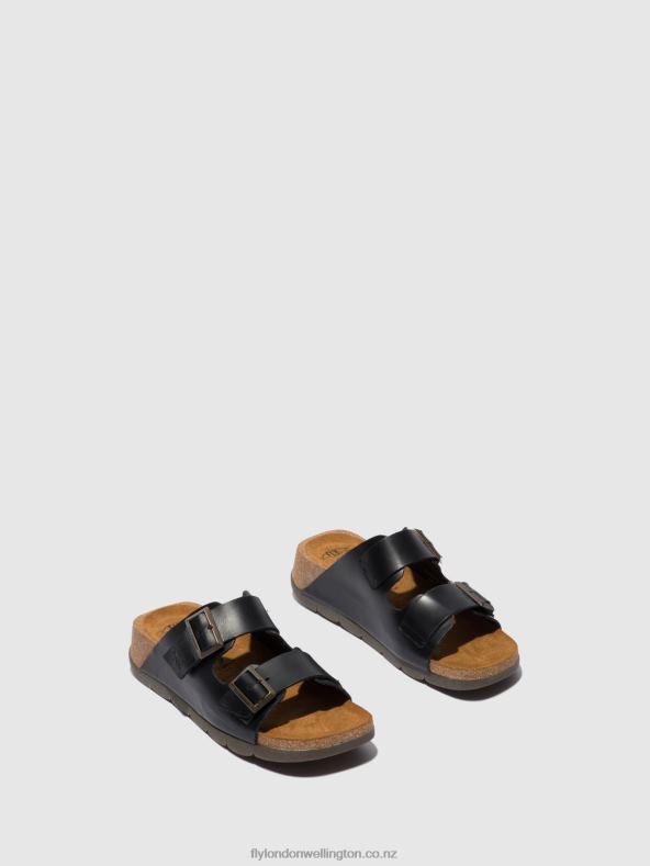 Women Fly London BRIDLE BLACK Open Toe Mules CAJA721 0B6X4387
