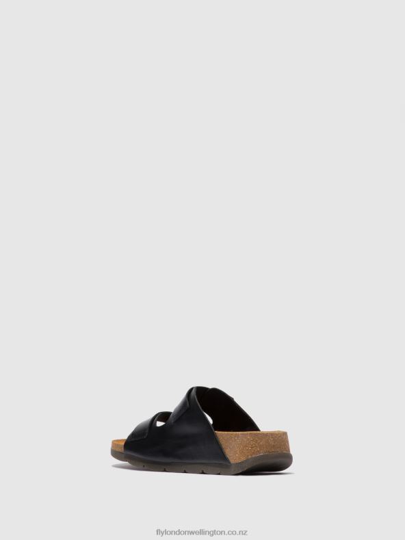 Women Fly London BRIDLE BLACK Open Toe Mules CAJA721 0B6X4387
